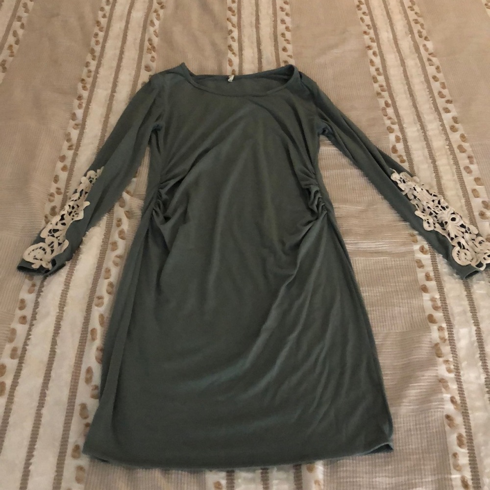 Green Maternity Dress w/ Lace Sleeves
